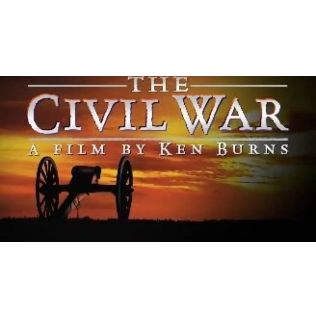 Title screen of Ken Burns' documentary The Civil War with a cannon silhouette at sunset.