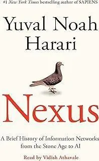 Book cover of 'Nexus' by Harari with a pigeon illustration.