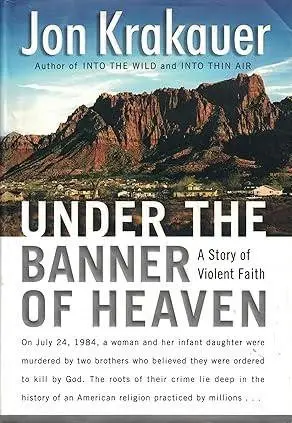 Book cover of 'Under the Banner of Heaven' featuring a mountain landscape.
