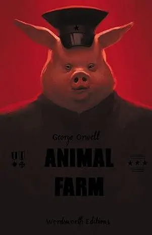 A pig wearing a suit against a red background symbolizing power and control.