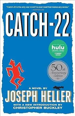 Cover of the novel Catch-22 by Joseph Heller with a red figure and award stickers.