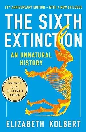 Cover of 'The Sixth Extinction' featuring a skeletal figure and award mention.