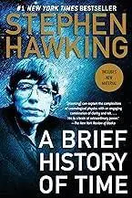 Cover of Stephen Hawking's book 'A Brief History of Time' featuring his portrait.